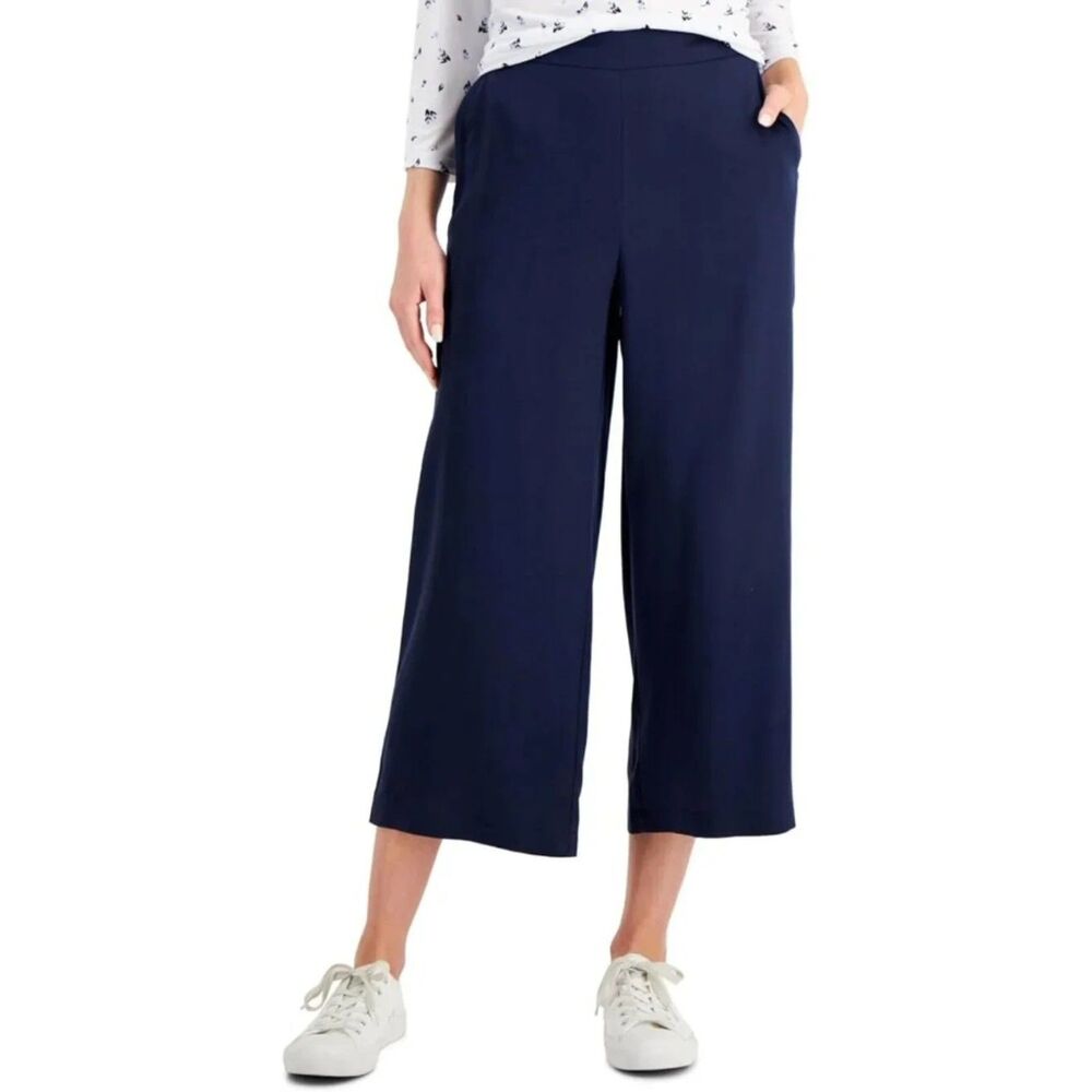 Charter CIub Womens Cropped Wide Leg Pants Intrepid Blue Size XL